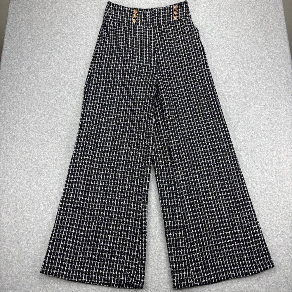 Jealous Tomato Wide Leg Pants Womens M Black Tweed Sailor High Rise Academia
